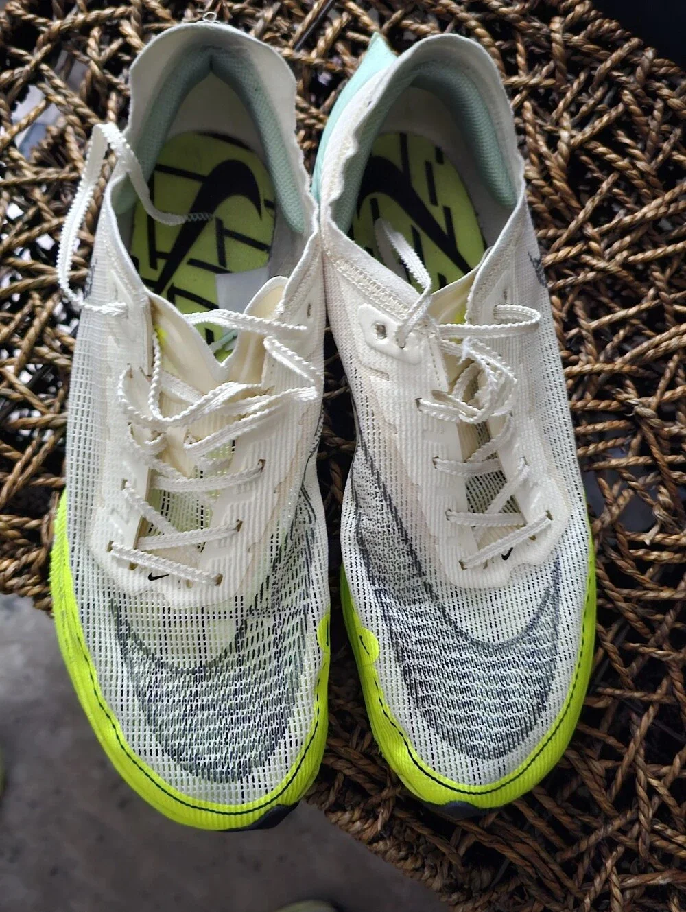 Nike White and Neon Green Racing Flats Mens 11
